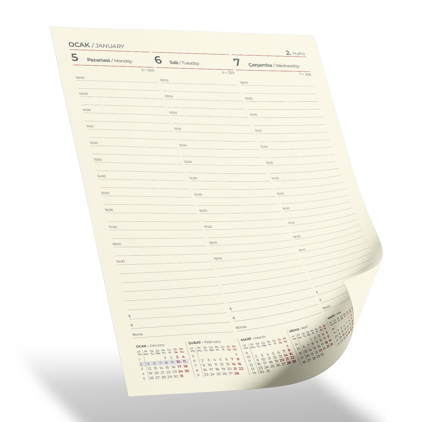 İNCİRLİ LACİVERT TARİHLİ HAFTALIK AJANDA (20x28 CM)